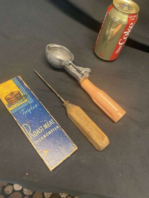 Taylor Meat Thermometer, Advertising Ice Pick & Pink Handle Ice Cream Scooper
Keywords: Antiques;Collectables;Meat Thermometer;Ice Pick;Ice Cream Scooper;eldred;allcpgphotos