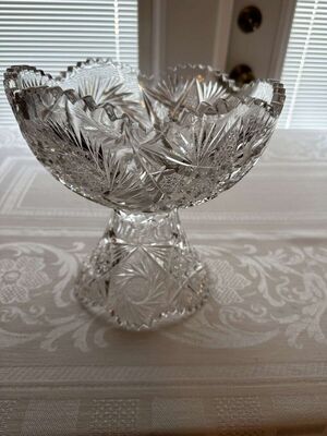 Large Antique Brilliant Cut Glass Pedestal Compote 2 Piece Compote
Keywords: Antique;Compote;Cut Glass;Brilliant;Pedestal Compote;eldred;allcpgphotos