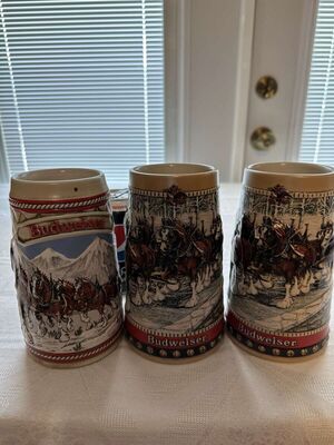(3) Anheuser Busch Budweiser Collector Series Steins, 1985 & (2) 1988 
Keywords: Anheuser Busch;Breweriana;Budweiser;Steins;Collector Series;1985;1988;eldred;allcpgphotos