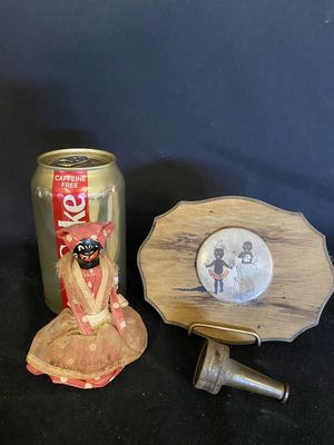 Antique Black Americana Gold Dust Twins Plaque, Souvenir Mammy Bell & Miniature Brass Hose Knob
Keywords: Antique;Collectable;Black Americana;Gold Dust Twins;Mammy;Bell;Brass Hose Knob;eldred;allcpgphotos