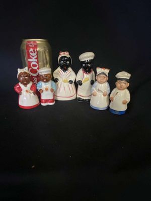 (3) Sets Vintage Black Americana Salt & Pepper Shakers - Mammy & Black Chef S & P Japan
Keywords: Antique;Vintage;Black Americana;Salt & Pepper;Shakers;Mammy;eldred;allcpgphotos