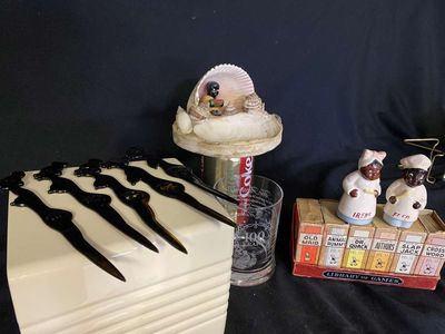 Grouse Whiskey Glass, (5) Zula Lula Native Stirrers Vintage Barware, 6 Pack Library of Games Miniature Cards Black Character Cards, Black Boy Watermelon Shell Ashtray & Black Chefs S & P
Keywords: Black Americana;Antique;Collectable;Vintage;Barware;Cards;Watermelon;Ashtray;Chef S & P;eldred;allcpgphotos