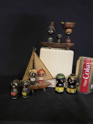 Vintage Black Americana Walt Disney (2) Tiki Jungle Cruise Salt & Pepper Shaker Sets, Black Native Sailboat & Native Canoes
Keywords: Black Americana;Antique;Collectable;Vintage;Disney;Tiki S & P;Natives;eldred;allcpgphotos
