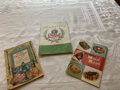 (3) Antique Black Americana Cooking Booklets -Aunt Jemima's Magical Recipes, Knox Gelatin & Let's Enjoy Eating w/Picaninny Character Graphics
Keywords: Antique;Vintage;Black Americana;Cookbooks;Recipes;Collectable;Mammy;Aunt Jemina;Picaninny;eldred;allcpgphotos