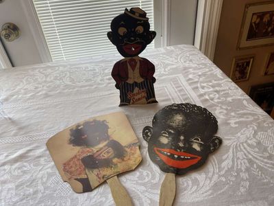 (4) Vintage Advertising Fans - (2) Picaninny Fans, Darkie Toothpaste, Chocolate Eyes Drinks Mammy's Pride Soap Fan & (2) Smoking Sambo Cigarette Smoker
Keywords: Antique;Vintage;Collectable;Black Americana;Advertising;Fan;Mammy;'Picaninny;eldred;allcpgphotos
