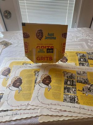 (7) Vintage Aunt Jemima Disney Restaurant Paper Placemats & 5 lb Aunt Jemima Grit Bag
Keywords: Vintage;Black Americana;Aunt Jemima;Placemats;Grits;eldred;allcpgphotos